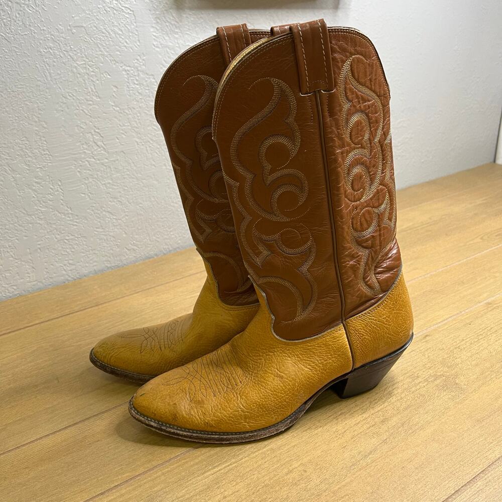Nocona USA Cowboy‎ Boots Mens 11 C Brown Tan Western Leather Vintage